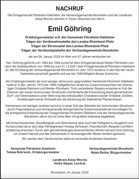 Nachruf Emil Göhring