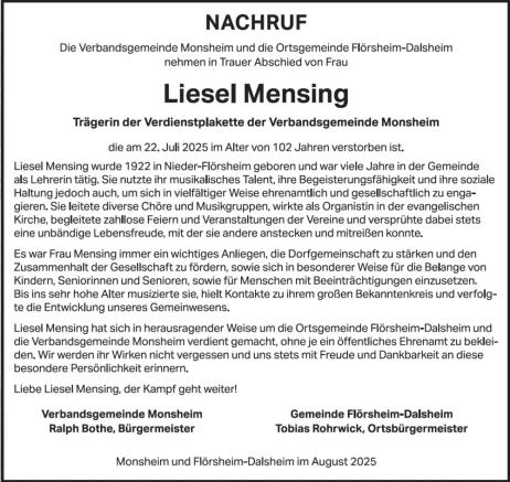 Nachruf Liesel Mensing